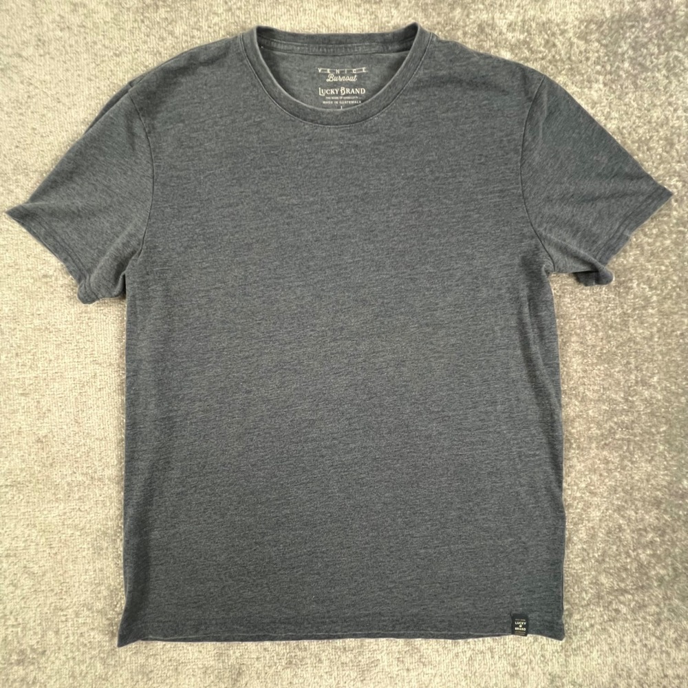 Lucky Brand Mens Venice Burnout Crew Neck T-Shirt Blue Heather Large 7M62749